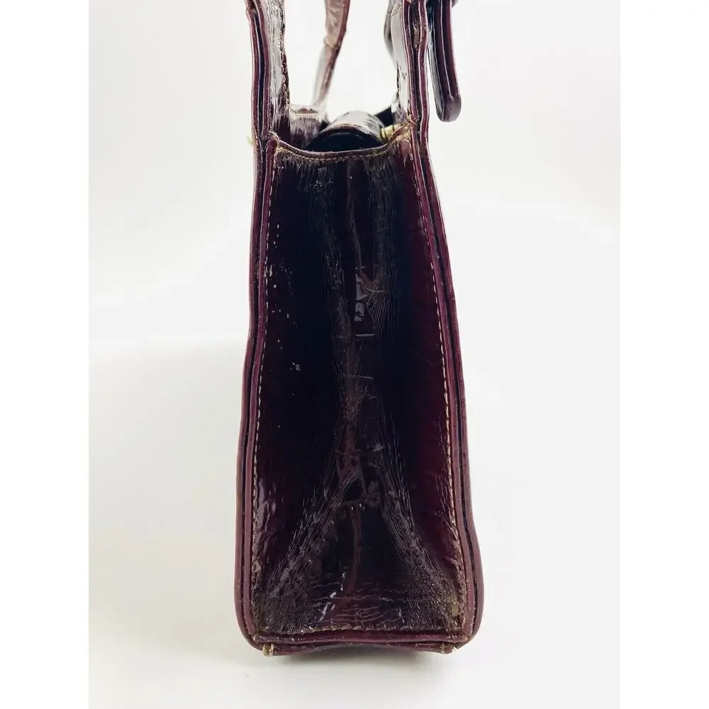 Liz Claiborne Purse Dark Brown Maroon Handbag Faux Leather Croc Alligator Burgun